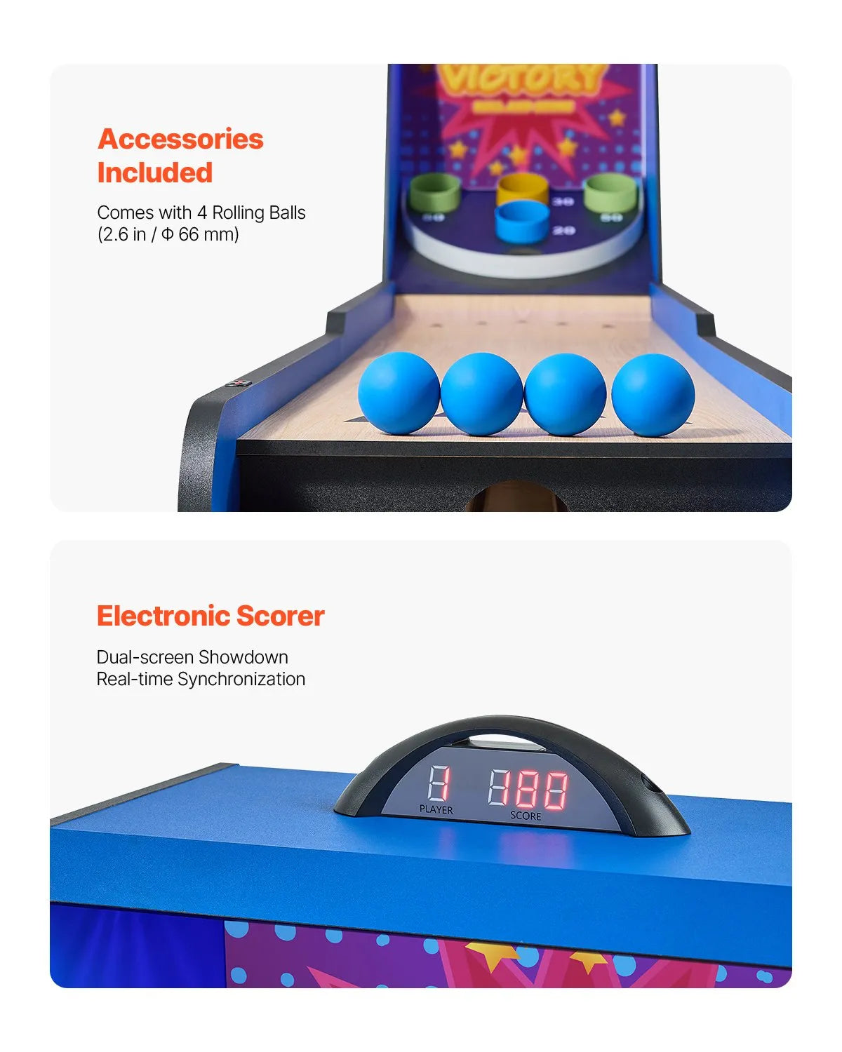 VEVOR 8 ft Roll & Score Arcade Game Table Electronic Scorer Game Room 4 Balls
