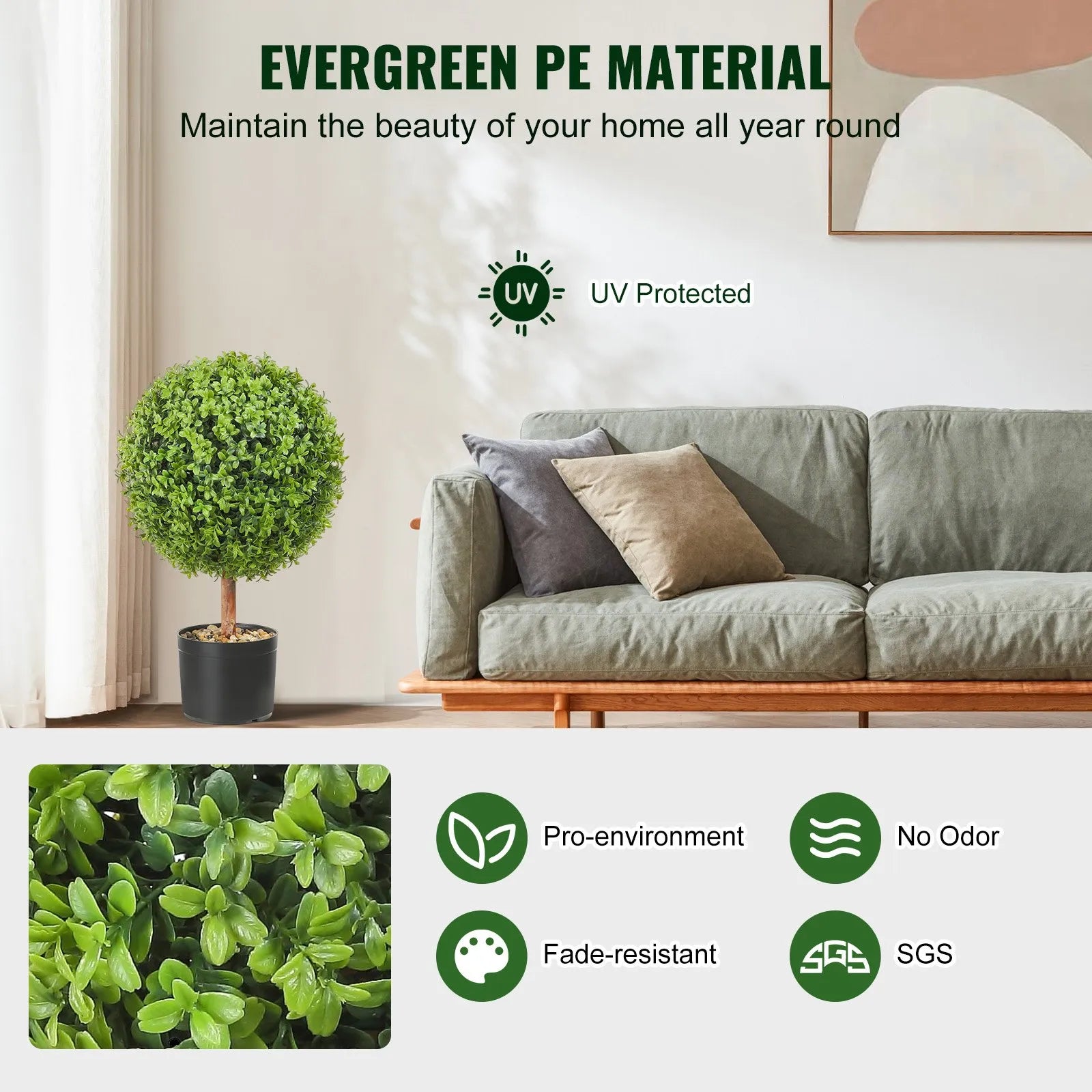 VEVOR 2x Artificial Boxwood Ball Ø40,6cm Garden Deco Boxwood in Flowerpot Ball Artificial Boxwood Ball Artificial Plant made of PE, Wood, PP incl. 4 pcs. Decorative butterflies and 10 pcs. Replacement