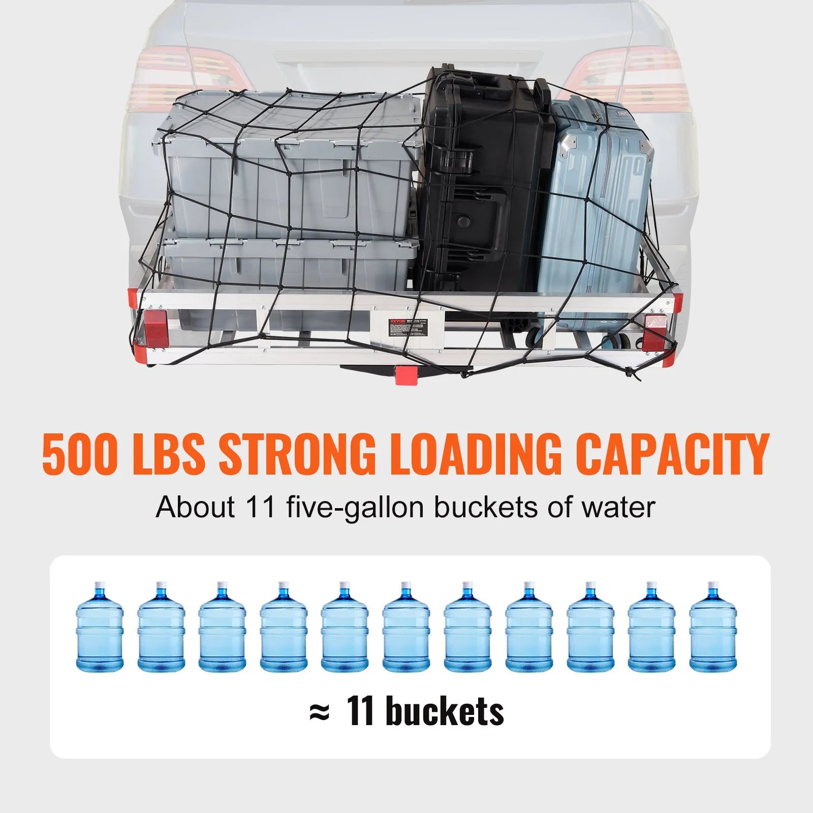 VEVOR 49.4 x 22.4 x 7.1 in Hitch Cargo Carrier, 500lb Capacity Trailer Hitch Mount Aluminum Cargo Basket, Luggage Carrier Rack Fits 2