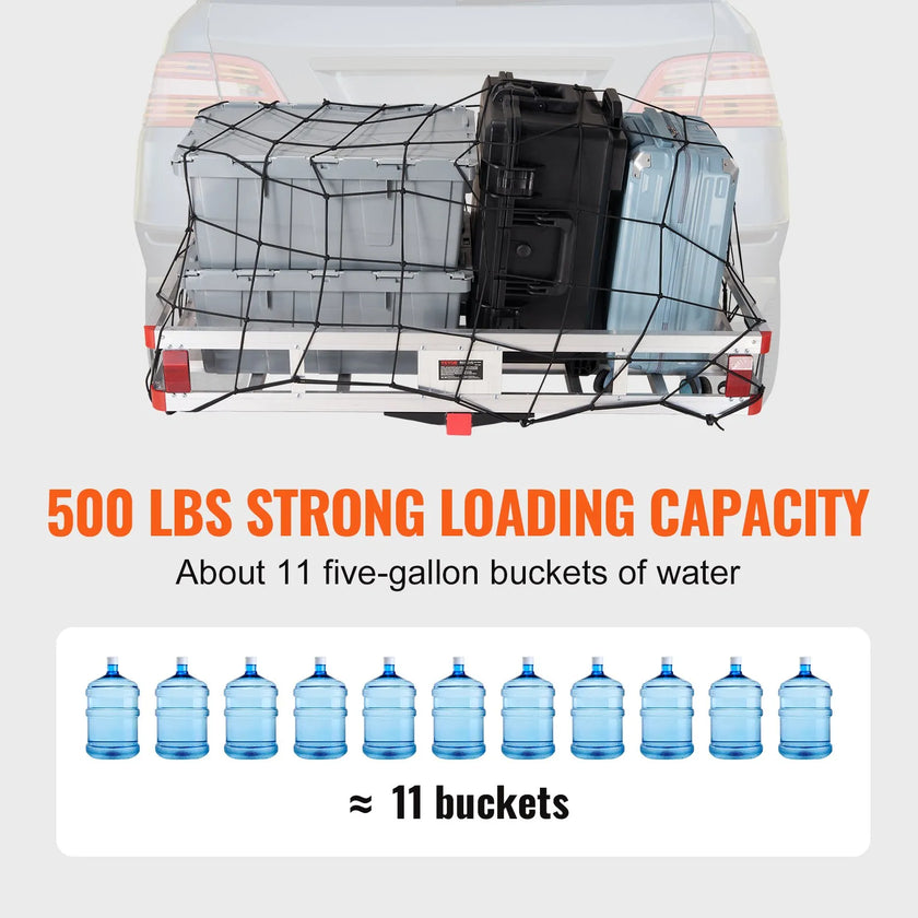 VEVOR 49.4 x 22.4 x 7.1 in Hitch Cargo Carrier, 500lb Capacity Trailer Hitch Mount Aluminum Cargo Basket, Luggage Carrier Rack Fits 2