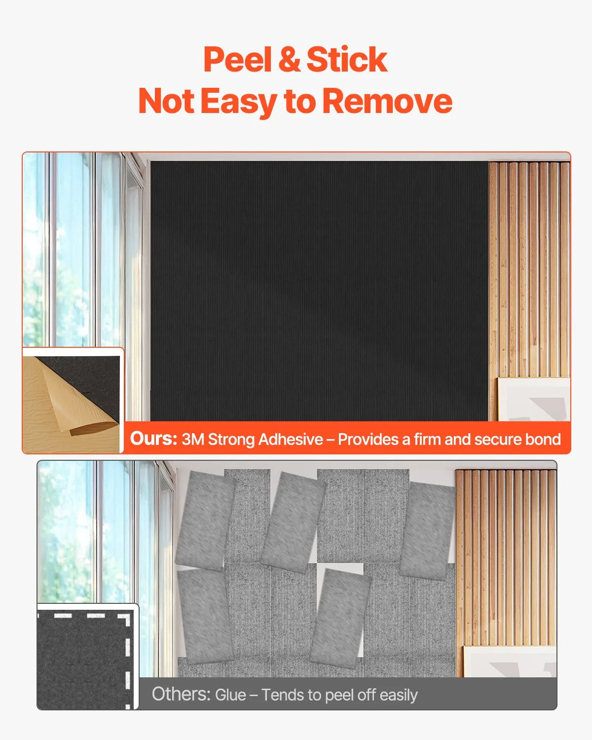 VEVOR 5 Pack Acoustic Wall Panels 47.2 x 23.6 x 0.4 inch Self-Adhesive Black