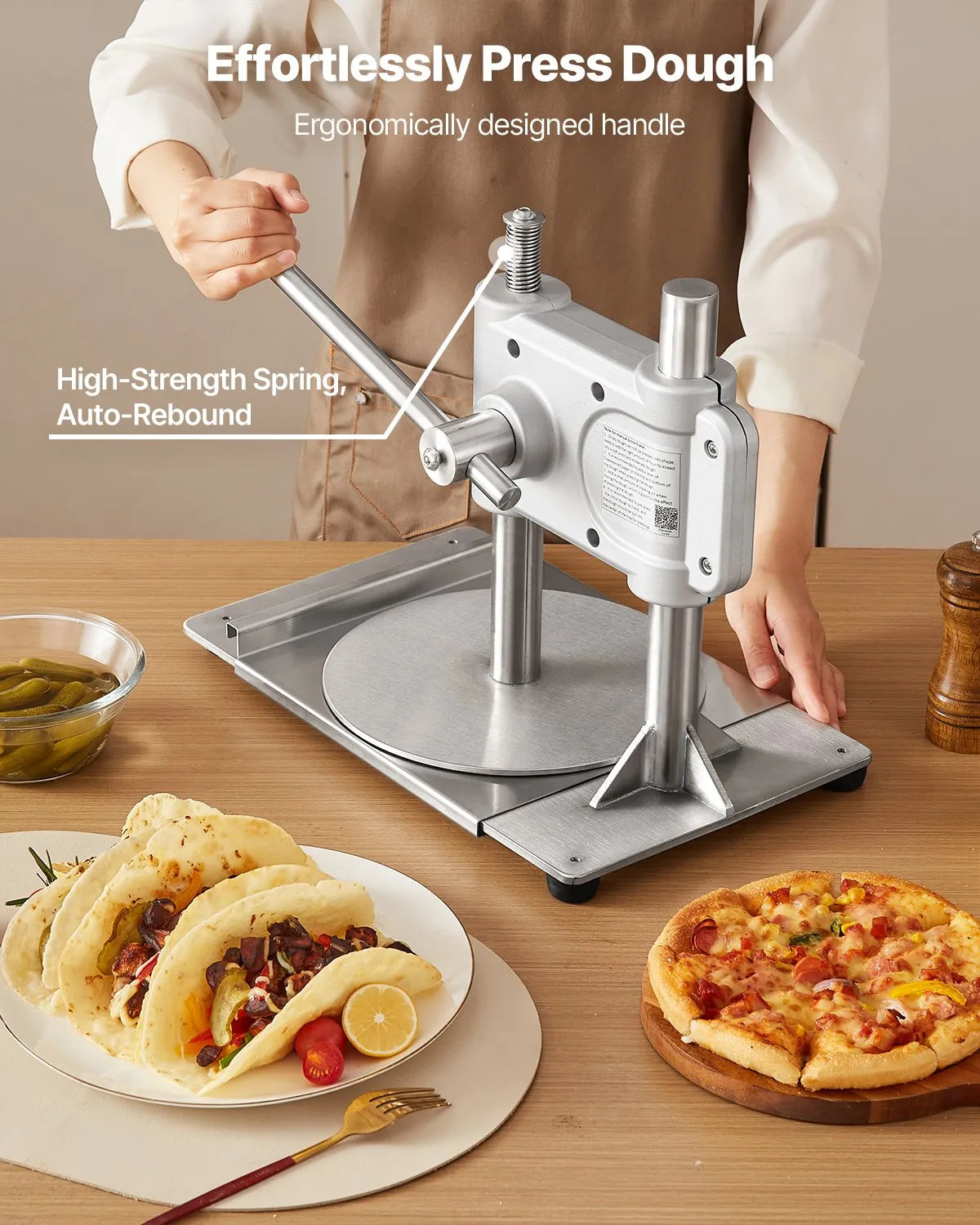 VEVOR 9.5 in Manual Pizza Dough Press Machine Commercial Pizza Pastry Sheeter