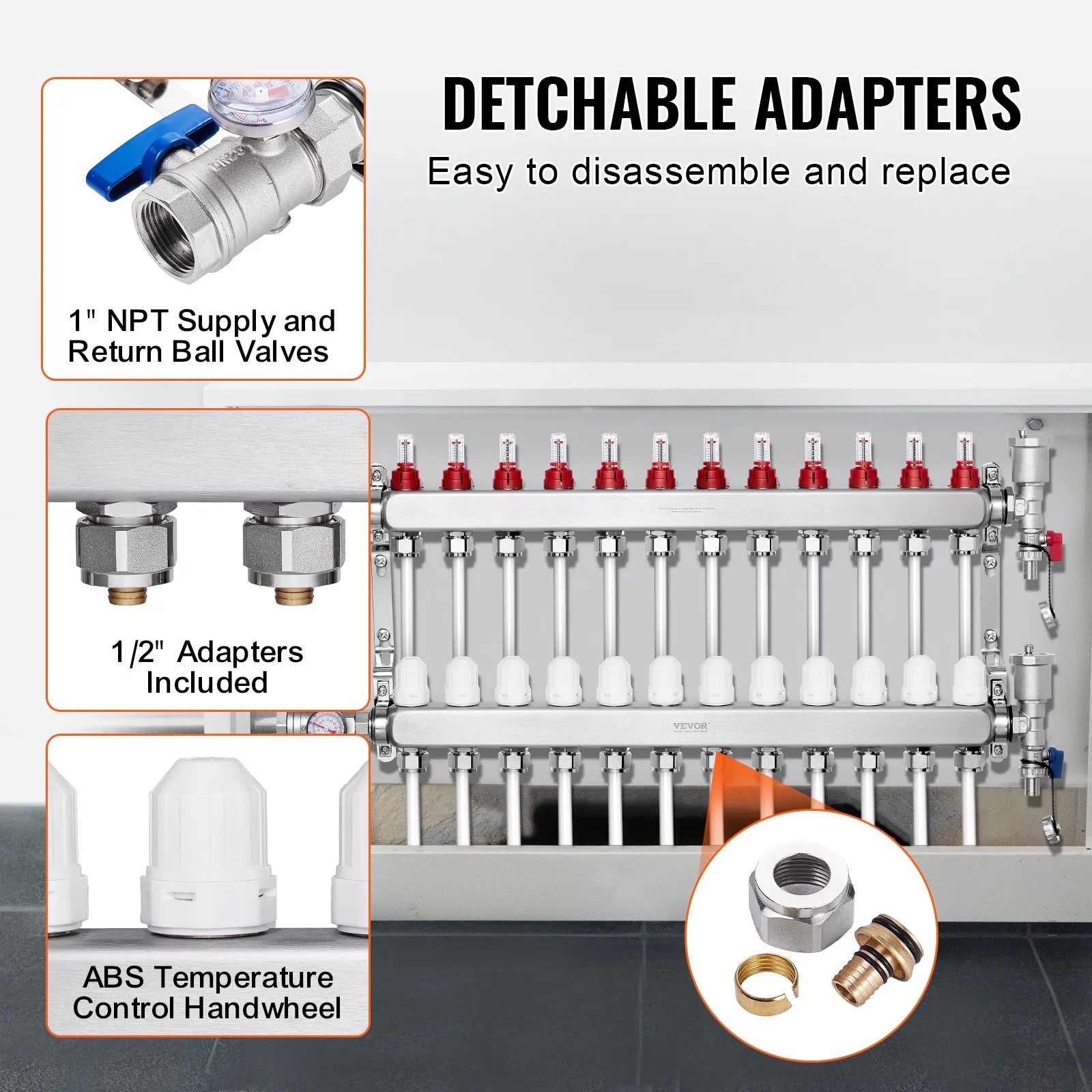 VEVOR 12-Branch Radiant Heat Manifold 1/2