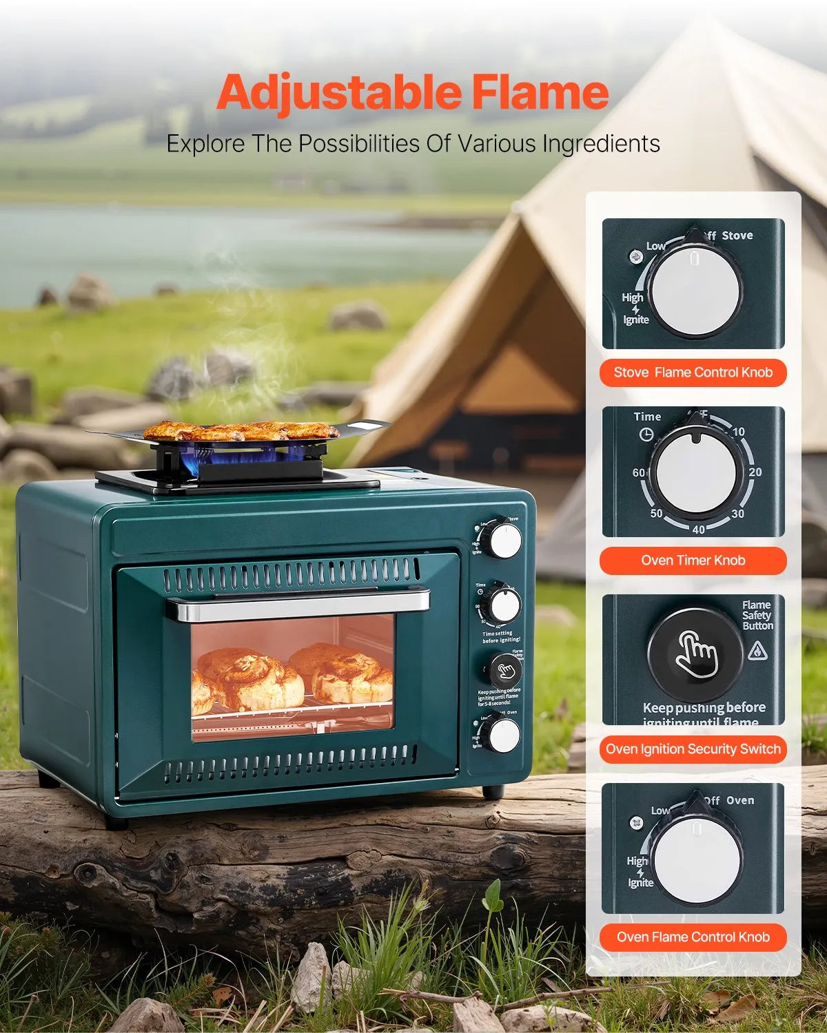 VEVOR Outdoor Oven 2-in-1 Portable Gas Camping Stove Oven Combo Adjustable Fire