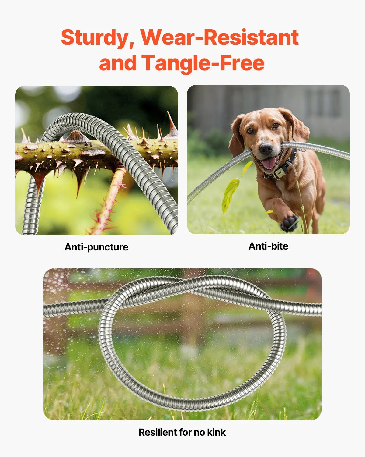 VEVOR 25ft Metal Garden Hose Stainless Steel Water Hose Lightweight No Kink