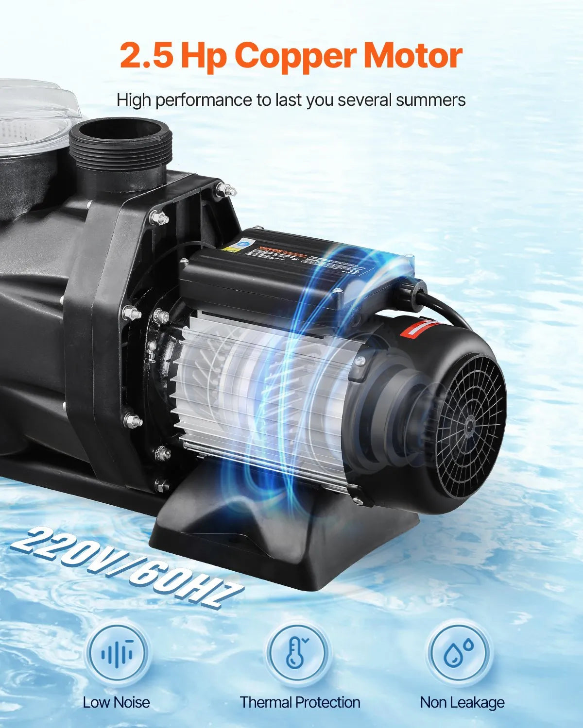 VEVOR 2.5 HP Above Ground Swimming Pool Pump Single Speed 148 GPM 3450 RPM 220V