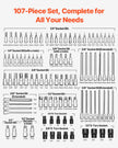 Bit Socket Set 107-Piece SAE and Metric Hex/Torx/E-Torx/Tamper-Proof/Extra Long