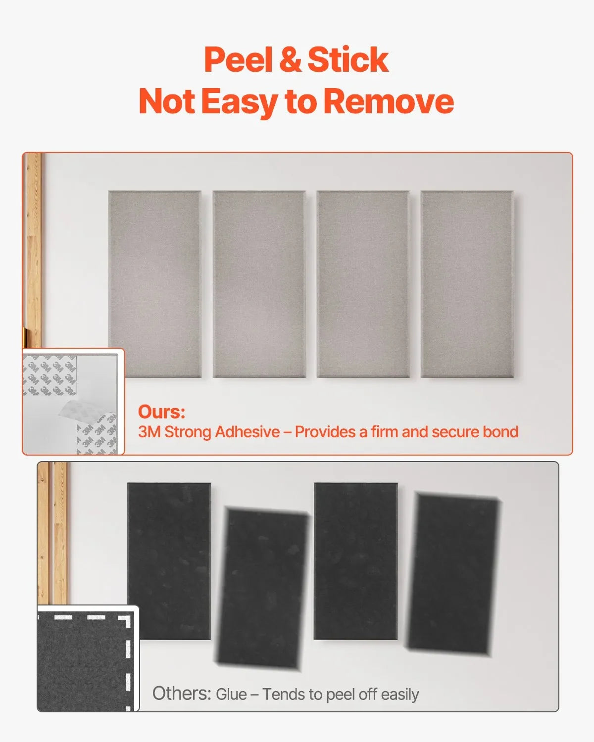 VEVOR 4 PCS Acoustic Wall Panels 2 in Thick 23.6 x 11.8 in Self-adhesive Camel