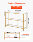 VEVOR 3-Tier Glass Console Table Rectangle Sofa Side Table with Anti-Tip Golden