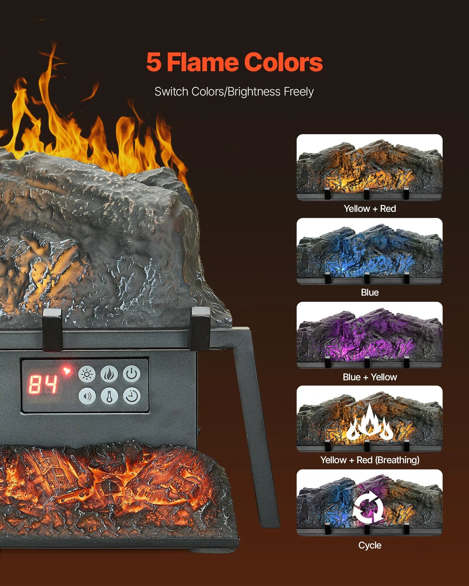 VEVOR 23 Inch Electric Fireplace Log Heater with Crackling Sound Timer Remote