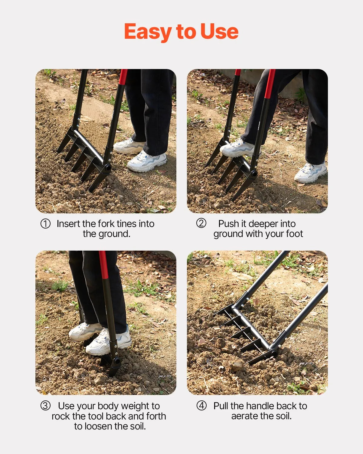 VEVOR 5 Tines Broad Fork Garden Tool U-Shaped Pitch Fork for Gardening Spading