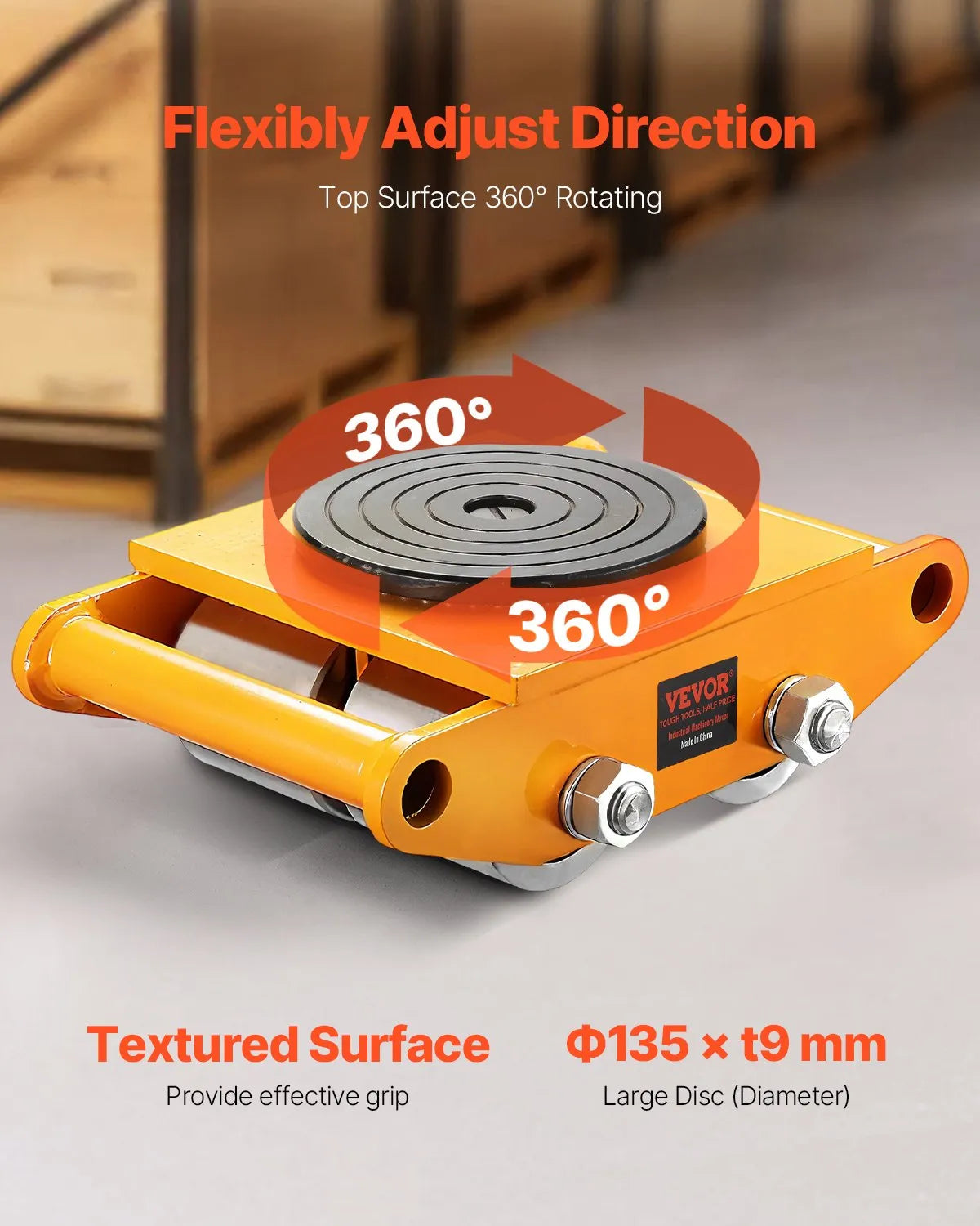 VEVOR 4PCS Machinery Skate Dolly, 26455LBS/12T Industrial Machinery Mover, Heavy Duty Carbon Steel Machinery Moving Skate & 4 Carbon Steel Wheels and 360° Rotation Non-Slip Cap for Warehouse, Factory