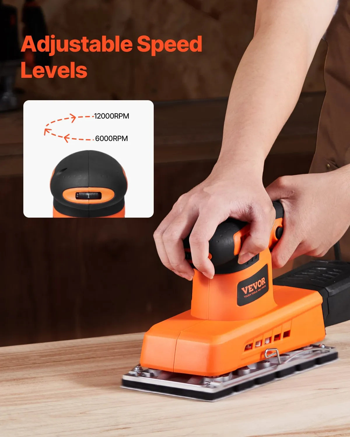 VEVOR 1/2 Sheet Sander 320W Max 12000 RPM Sheet Finishing Sander for Woodworking