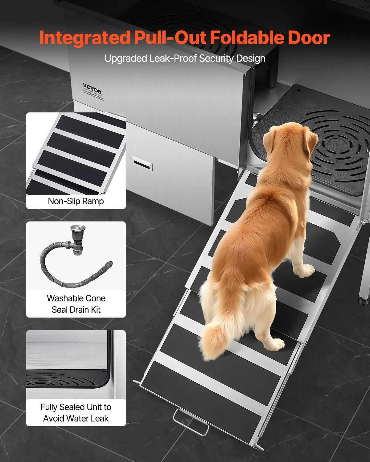 VEVOR 61 Inch Dog Grooming Bath Tub Stainless Steel w Ramp Water Filter