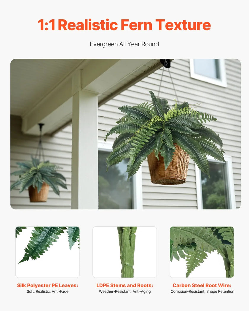 VEVOR 2Pcs Artificial Boston Ferns Plastic Fern 30 Branches Indoor Outdoor Decor