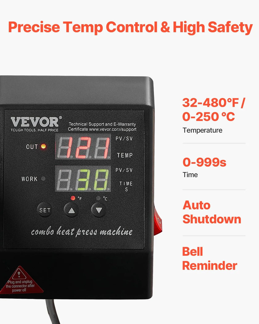 Heat Press Machine 2-In-1 15x15in Sublimation Print Transfer DIY T-shirt Cap