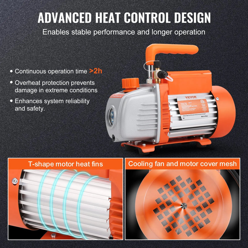 VEVOR 1/5 HP Single Stage Vacuum Pump, 3.5 CFM, 120V AC Air Conditioning Conditioner Vacuum Pump, 1/4
