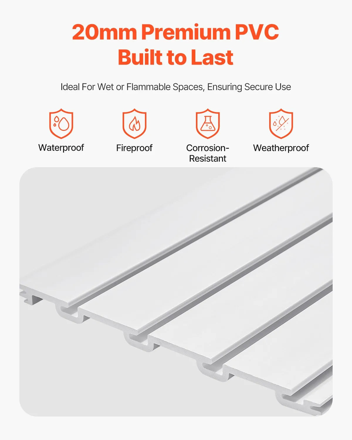 VEVOR 4 x 4 ft Slat Wall Paneling PVC White Garage Slatwall with Modular Design