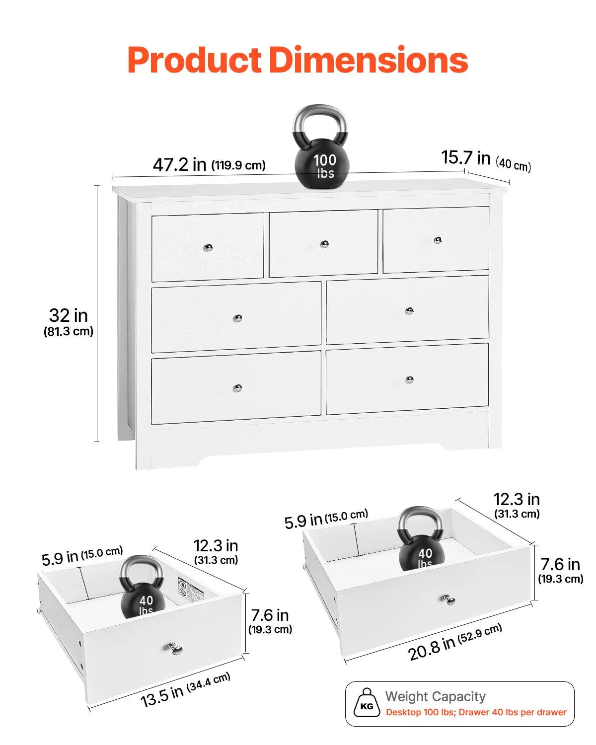 VEVOR 7 Drawer Dresser Wooden Chest of Drawers with Sliding with Anti-tip Device