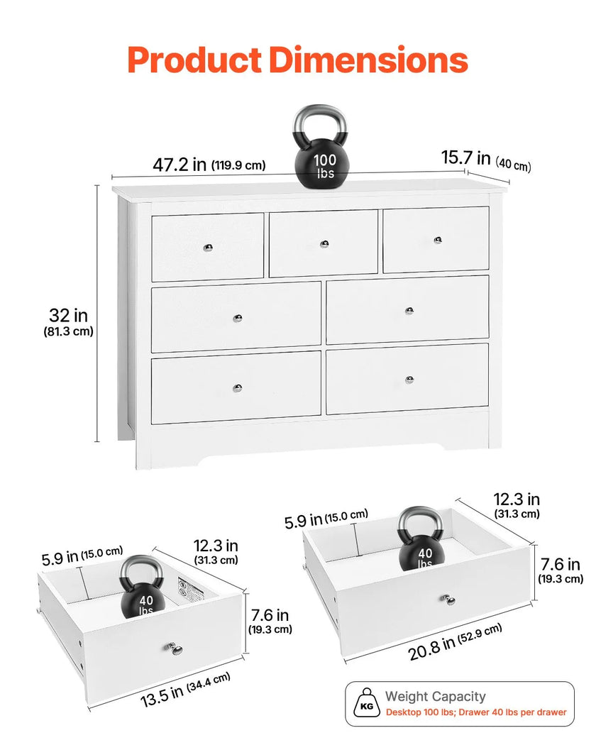 VEVOR 7 Drawer Dresser Wooden Chest of Drawers with Sliding with Anti-tip Device