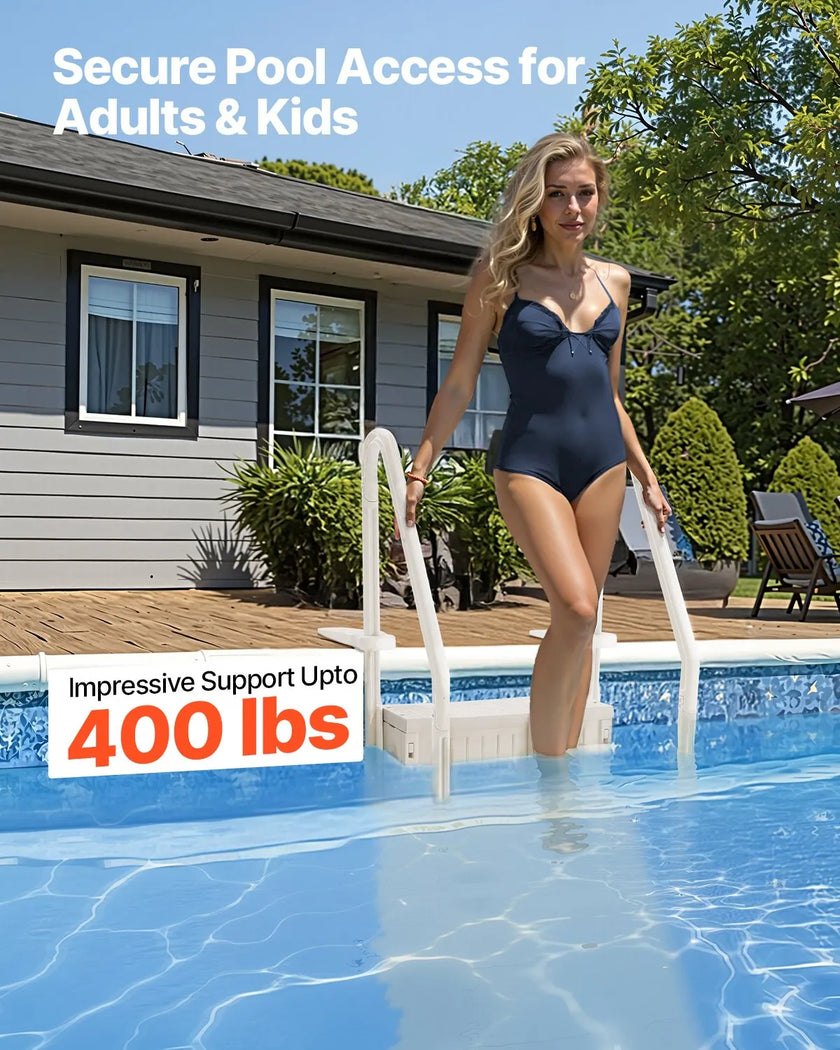 VEVOR 4-Step White Pool Ladder of 2 Handrails Supports 400 lb for 48-54 In Pools