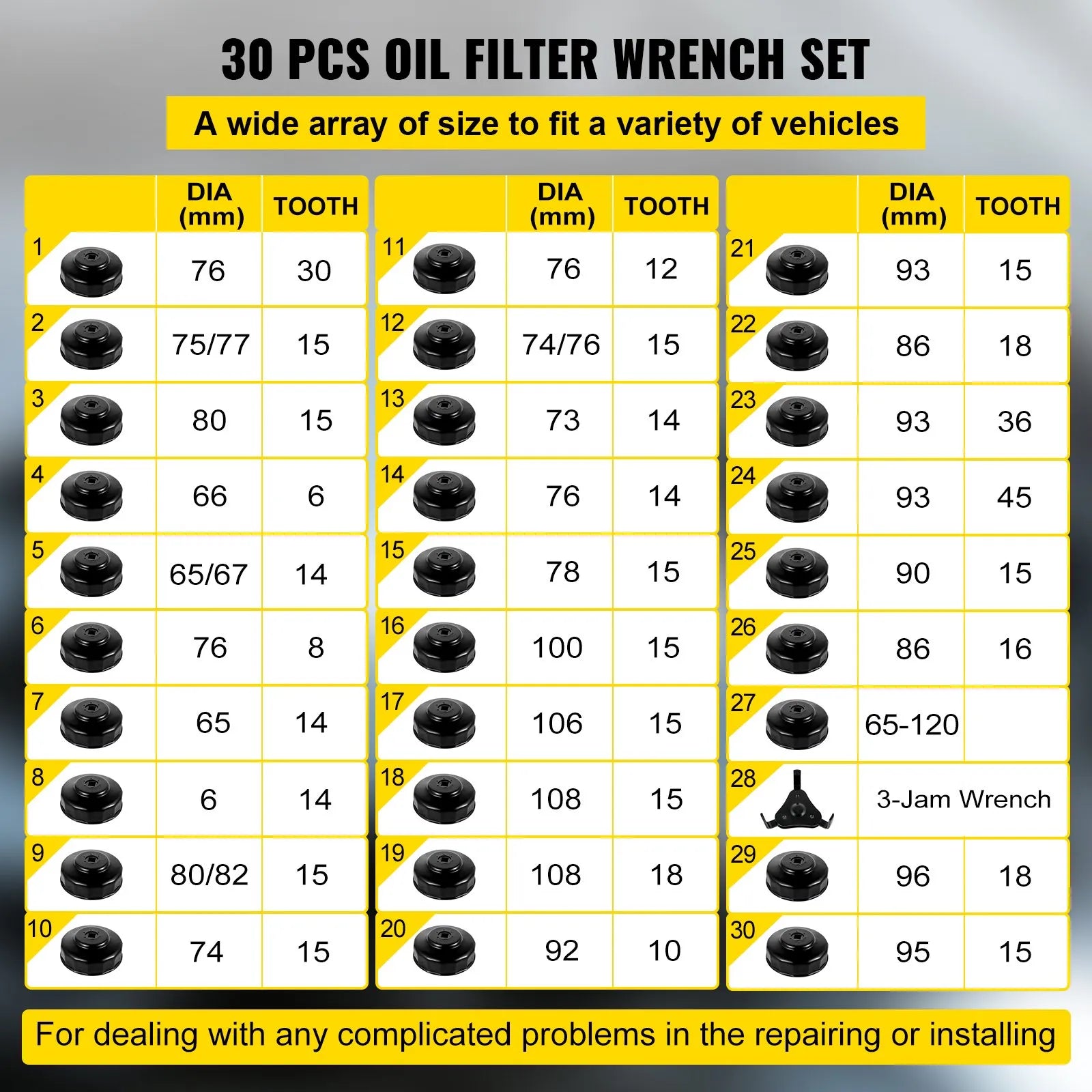 VEVOR Oil Filter Socket Set Cup Socket Tool Set 7 PCS Oil Filter Cap Wrench