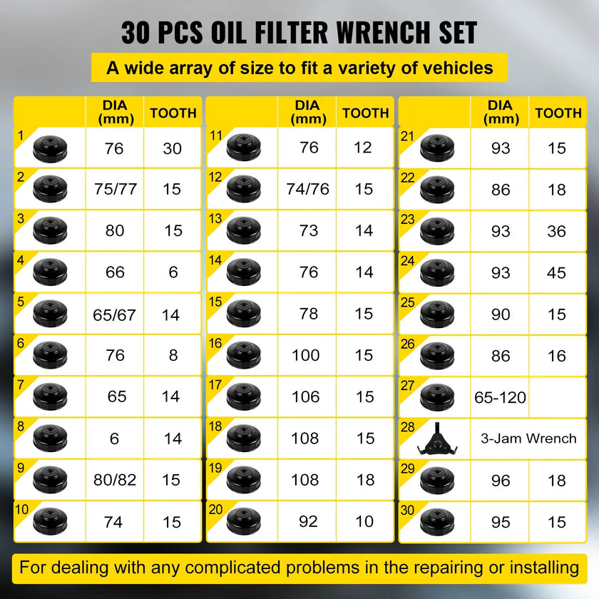 VEVOR Oil Filter Socket Set Cup Socket Tool Set 7 PCS Oil Filter Cap Wrench