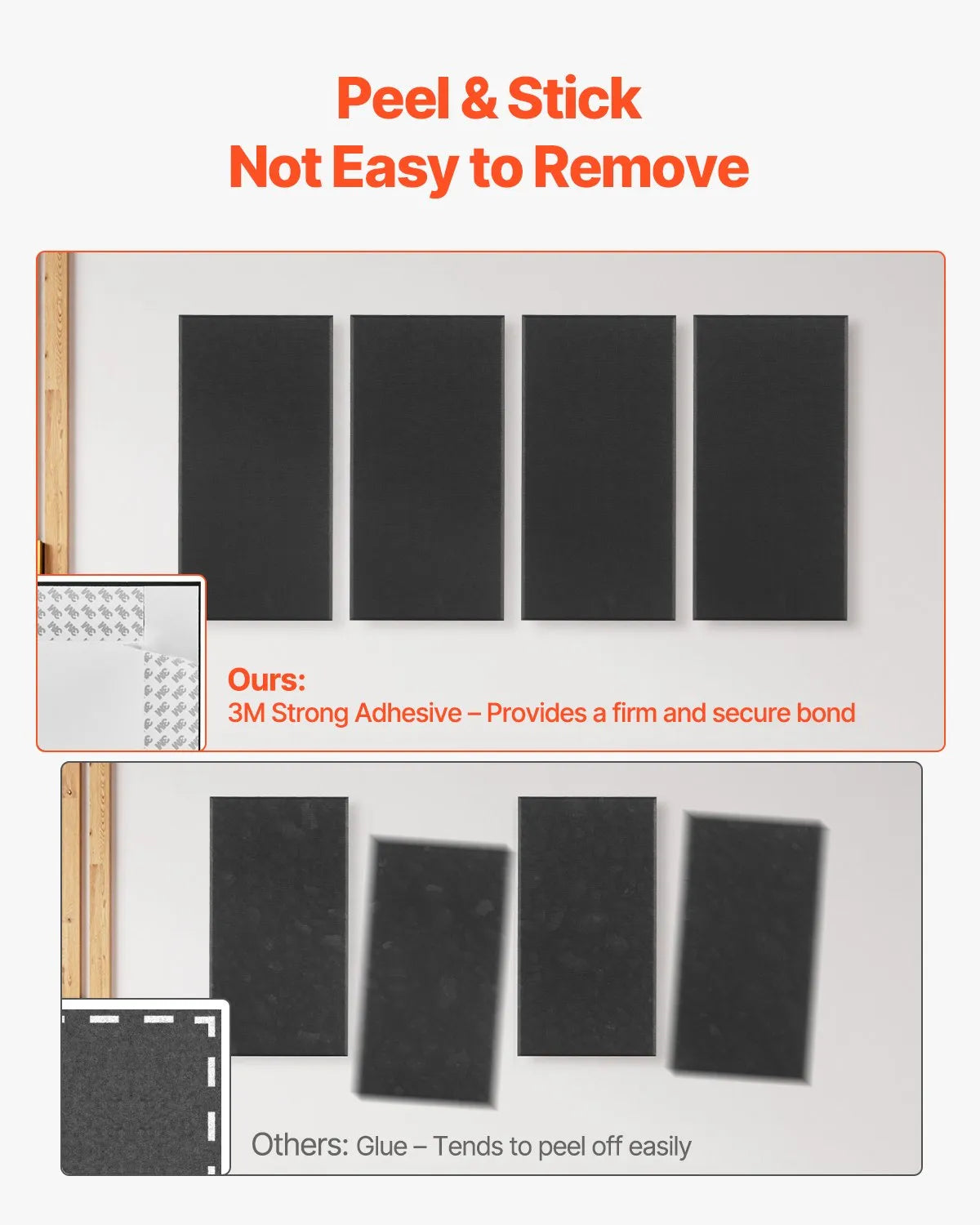 VEVOR 4 PCS Acoustic Wall Panels 2 in Thick 23.6 x 11.8 in Self-adhesive Black