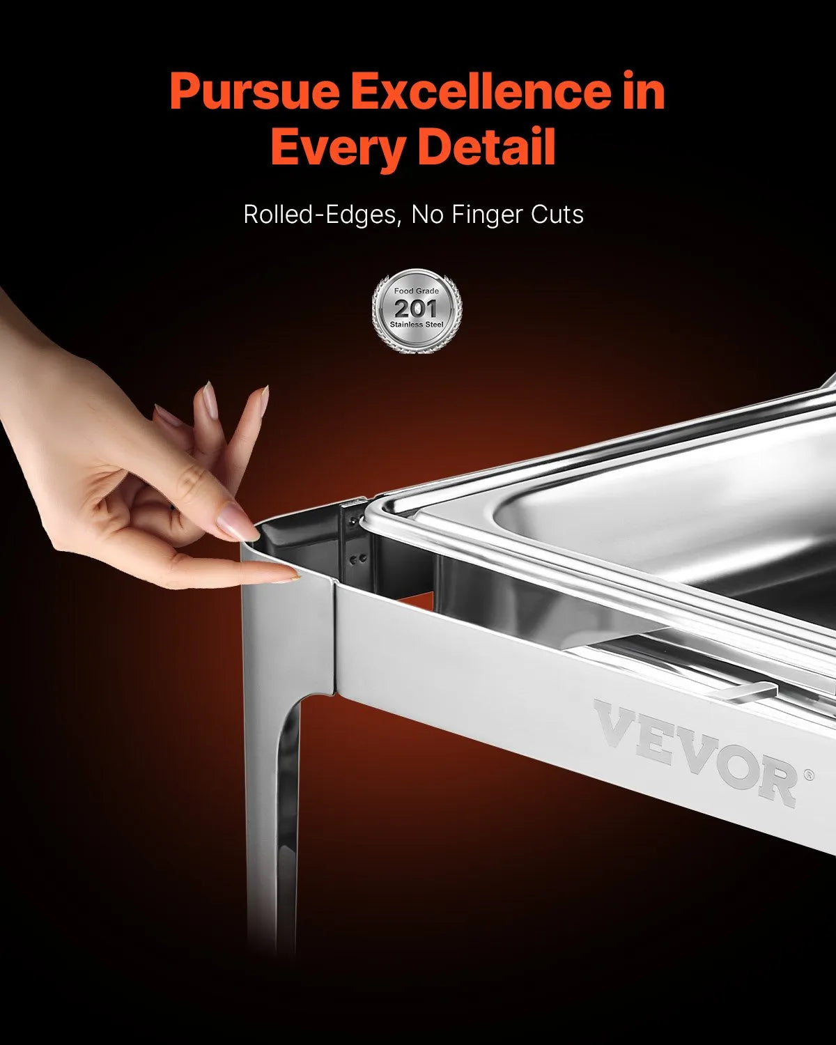 VEVOR 9Qt Rectangle Roll Top Chafing Dish Set with Full-Size Pan Stainless Steel