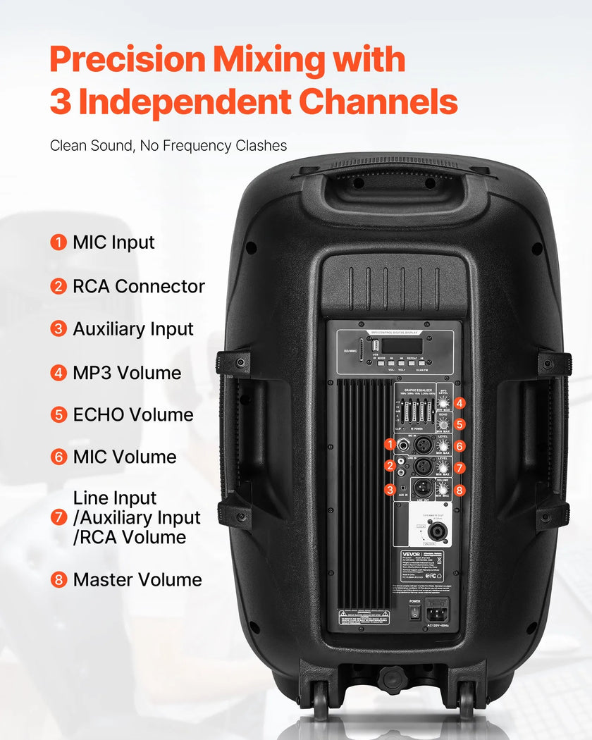 VEVOR 2 X 15 in Speakers Portable PA System 2000W Mixer Bluetooth Mic for DJ