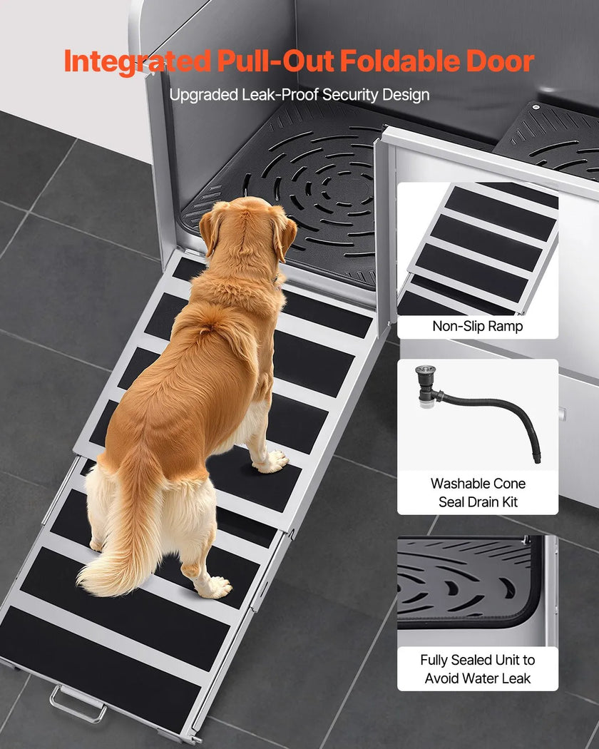 VEVOR 50 Inch Dog Grooming Bath Tub Stainless Steel w Ramp Faucet Left Door