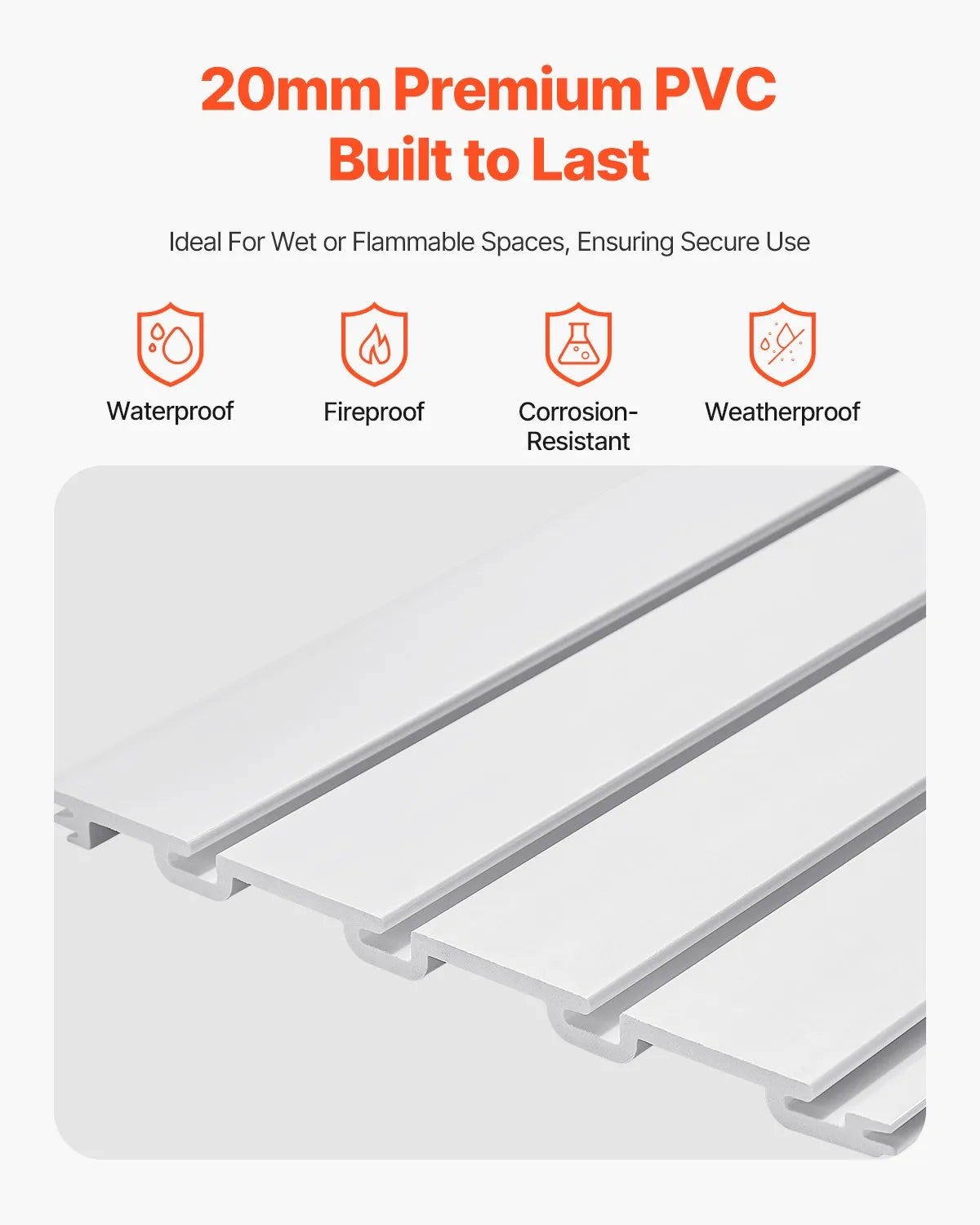 VEVOR 8 x 4 ft Slat Wall Paneling PVC White Garage Slatwall with Accessories