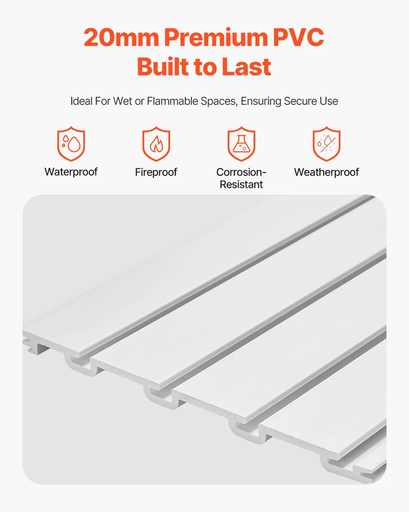 VEVOR 8 x 4 ft Slat Wall Paneling PVC White Garage Slatwall with Accessories
