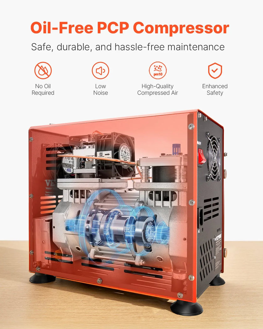 VEVOR PCP Air Compressor 800W Dual-Cylinder PCP Airgun Compressor 4500PSI/30Mpa