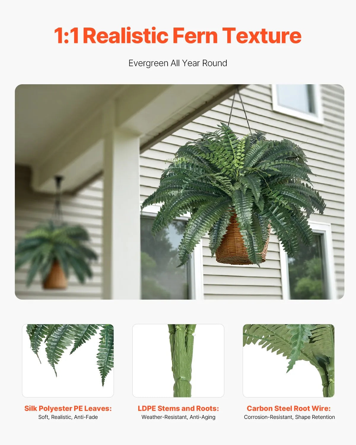 VEVOR 2Pcs Artificial Boston Ferns Plastic Fern 50 Branches Indoor Outdoor Decor