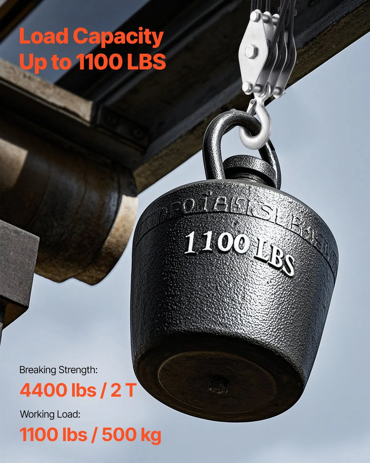 VEVOR 100 ft Rope Hoist Pulley Wheel Block and Tackle Puller 5:1 Ratio 4400 lbs