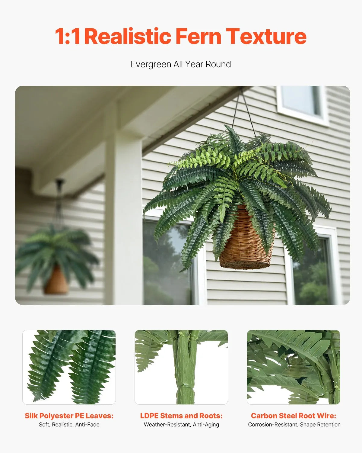 VEVOR 2Pcs Artificial Boston Ferns Plastic Fern 35 Branches Indoor Outdoor Decor