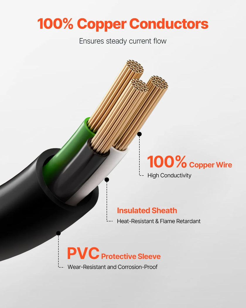 VEVOR 10 ft Dryer Power Cord 3-Prong NEMA 10-30P Dryer Cord w/ Eyelet Connectors