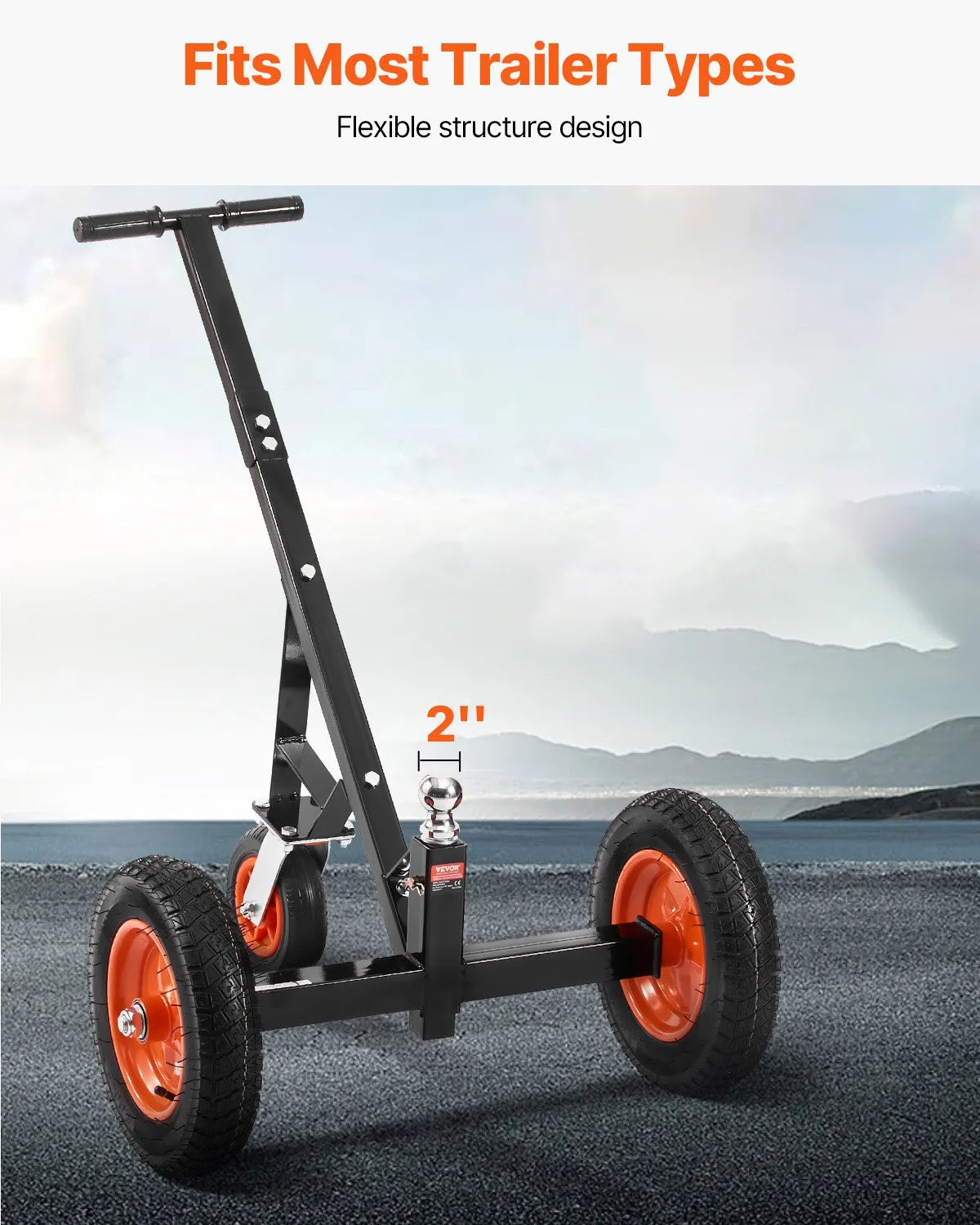1000lbs Trailer Dolly 16.7 and 22 in Adjustable Height 2 in Ball 14 in Tires
