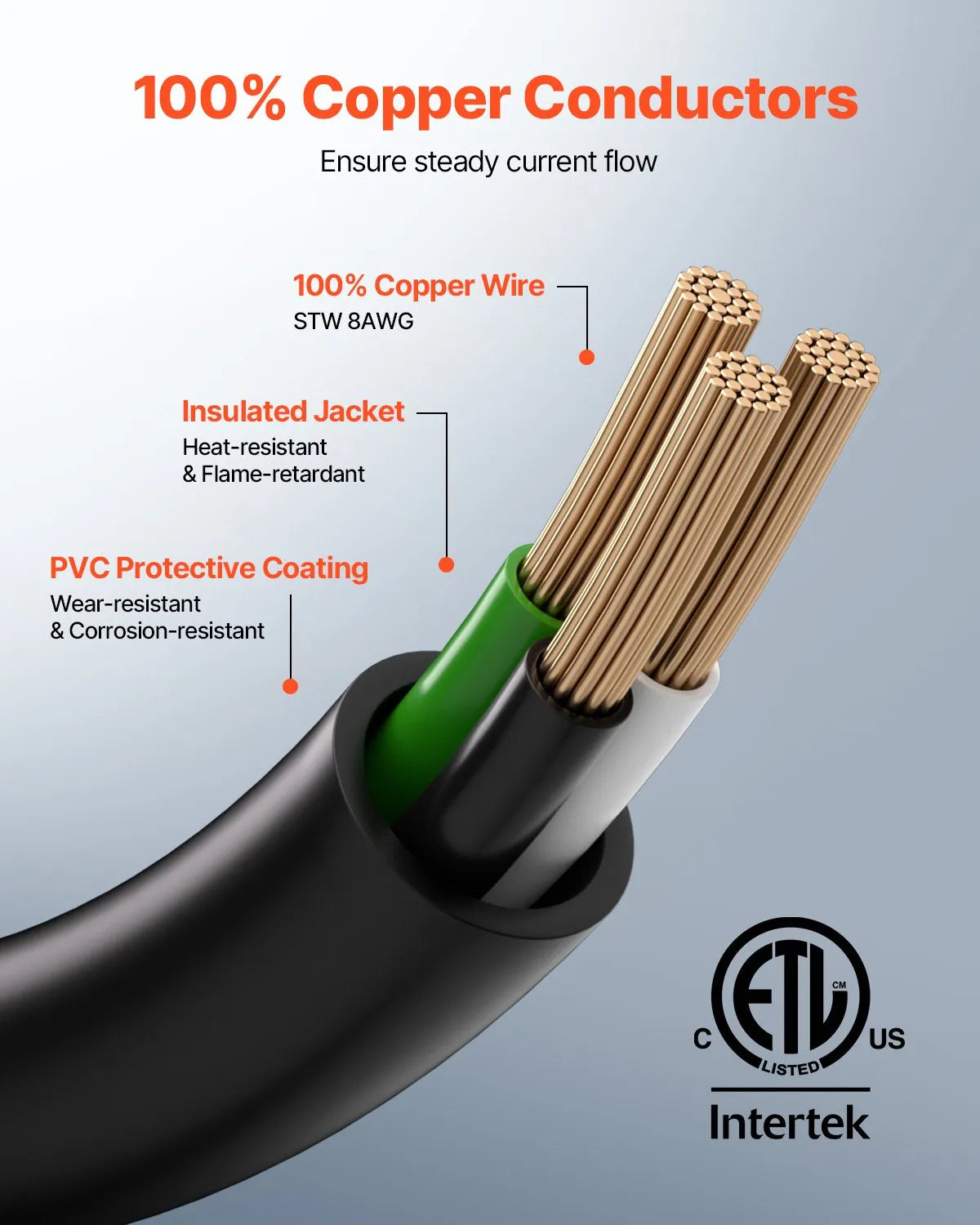VEVOR 30A Generator Extension Cord 25 ft 250V NEMA 6-50P to 6-50R Power Cable