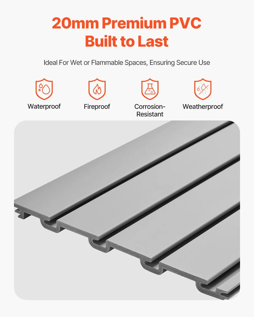 VEVOR 2 x 4 ft Slat Wall Paneling PVC Grey Garage Slatwall with Modular Design