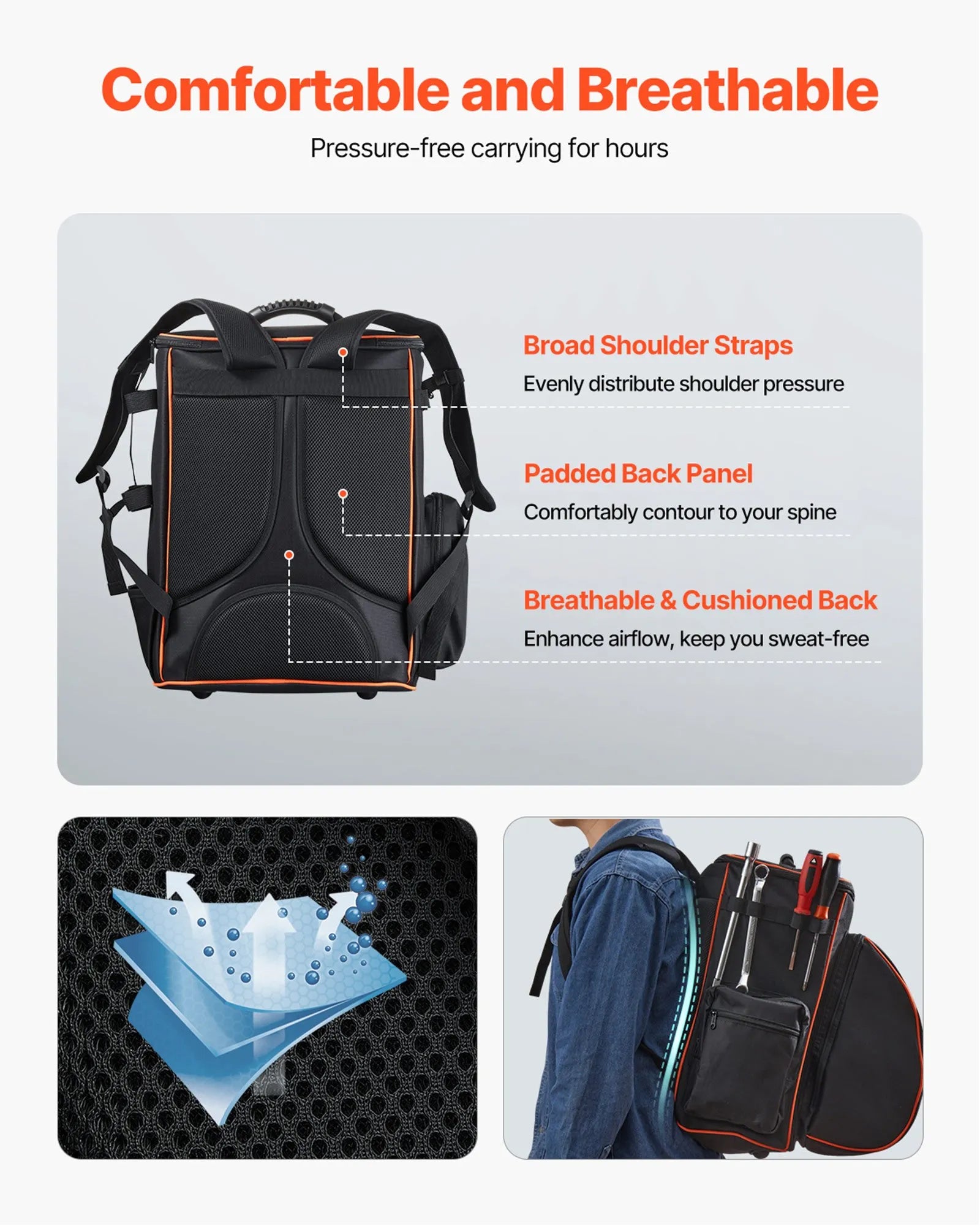 VEVOR 33L Welding Backpack 600D Polyester Welder Backpack for Tools and Helmet
