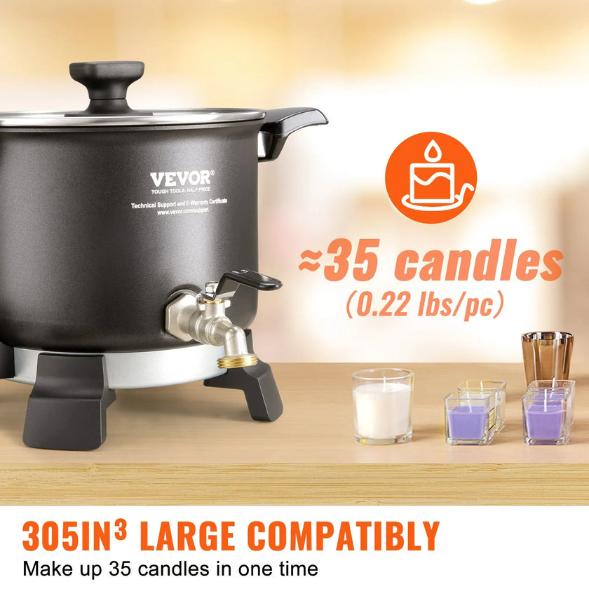 VEVOR 5 L Wax Melter for Candle Making, Large Electric Wax Melting Pot Easy Pour Spout, 4-level Temperature Control, Easy Clean for Candle Soap Cream Beauty Bulk Production Business or Home