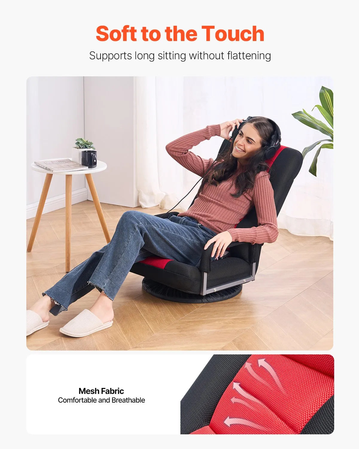 VEVOR 360° Swivel Floor Gaming Chair Folding Floor Chair with Armrest Adjustable