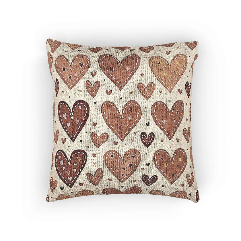 Neutral Heart Pattern Woven Pillow | Boho Heart Throw Pillow