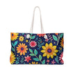 Floral Weekender Bag — Vibrant Navy Flower Travel Tote