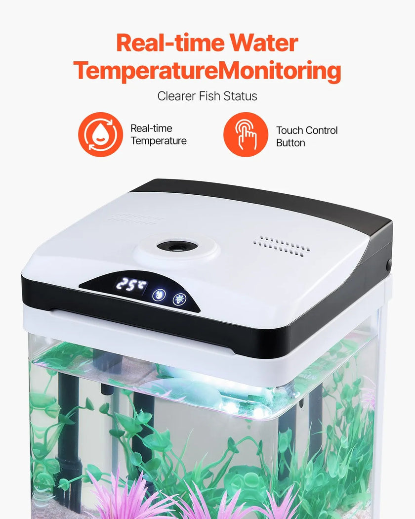 VEVOR 2 Gallon Fish Tank Aquarium LED Square Clear Glass 7 Color Self Cleaning