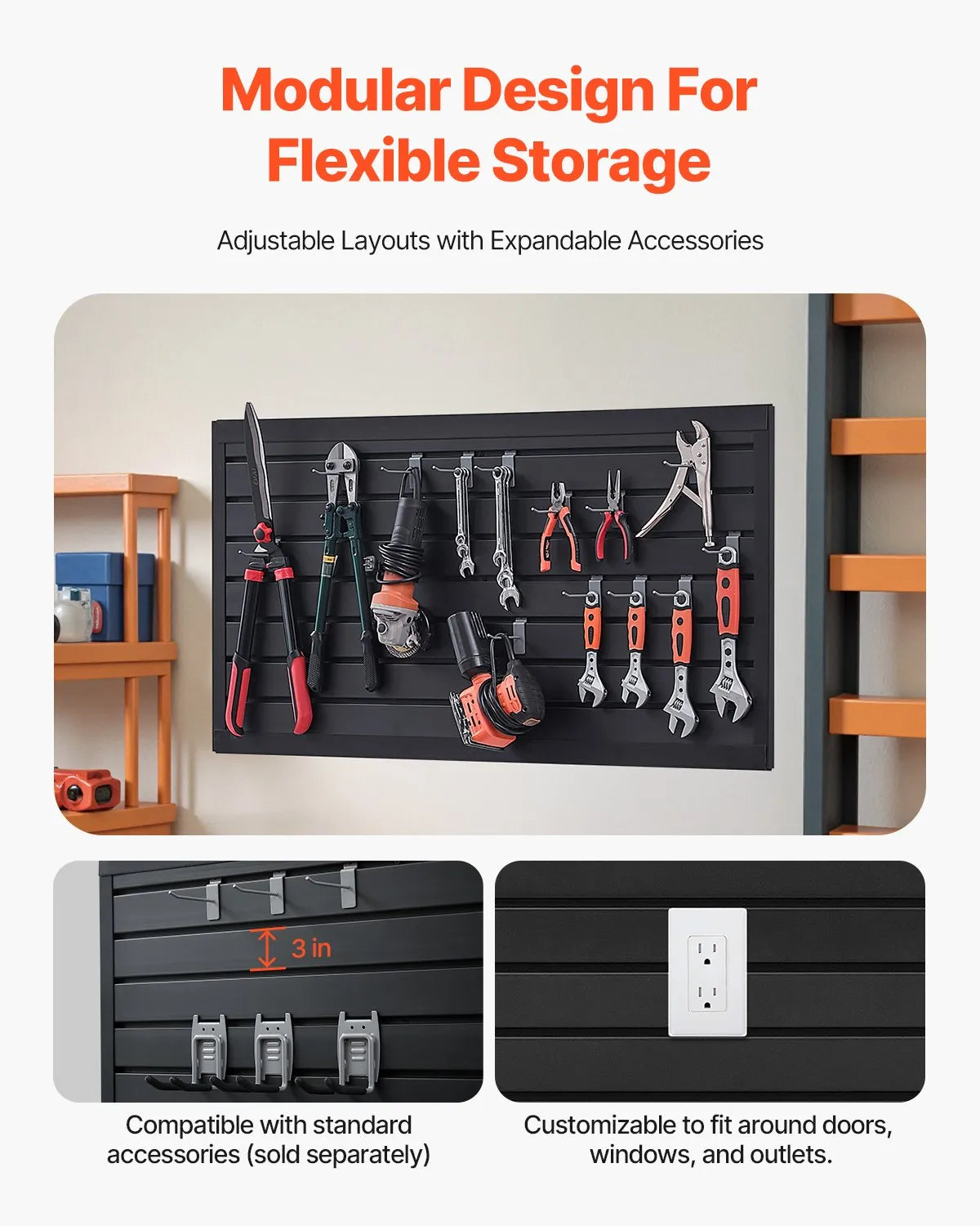 VEVOR 2 x 4 ft Slat Wall Paneling PVC Black Garage Slatwall with Modular Design