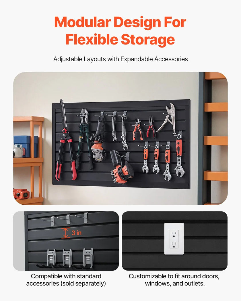 VEVOR 2 x 4 ft Slat Wall Paneling PVC Black Garage Slatwall with Modular Design