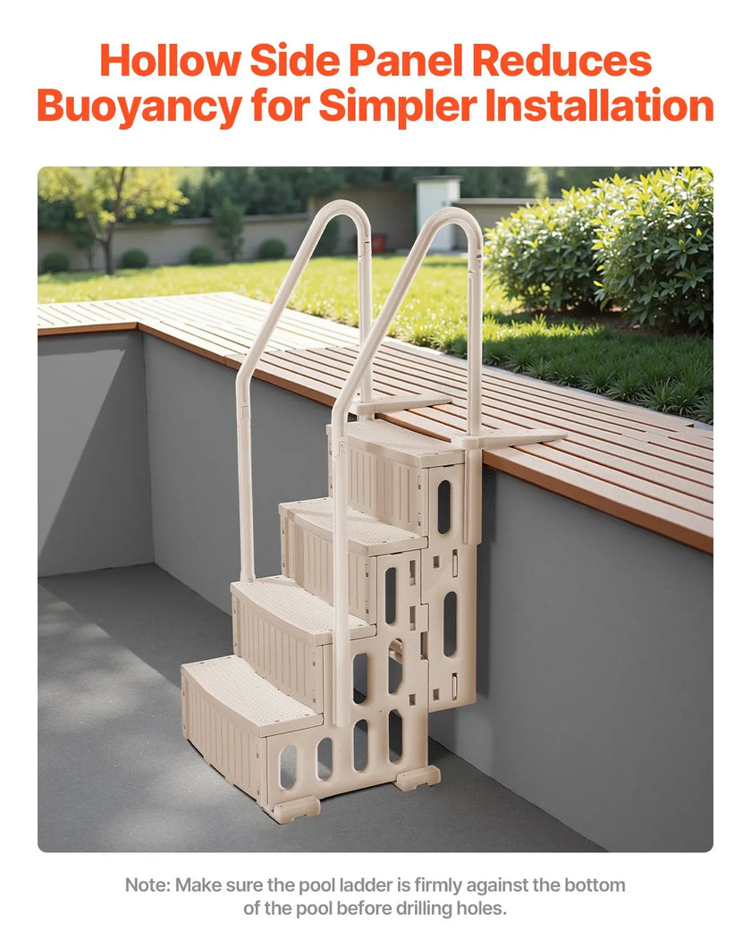 VEVOR 4-Step Taupe Pool Ladder of 2 Handrails Supports 400 lb for 48-54 In Pools